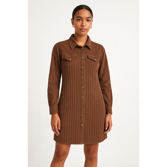 Vintage 1970s Brown sheer Western Shirt Dress Button Front Midi Duster” small - Picture 1 of 12